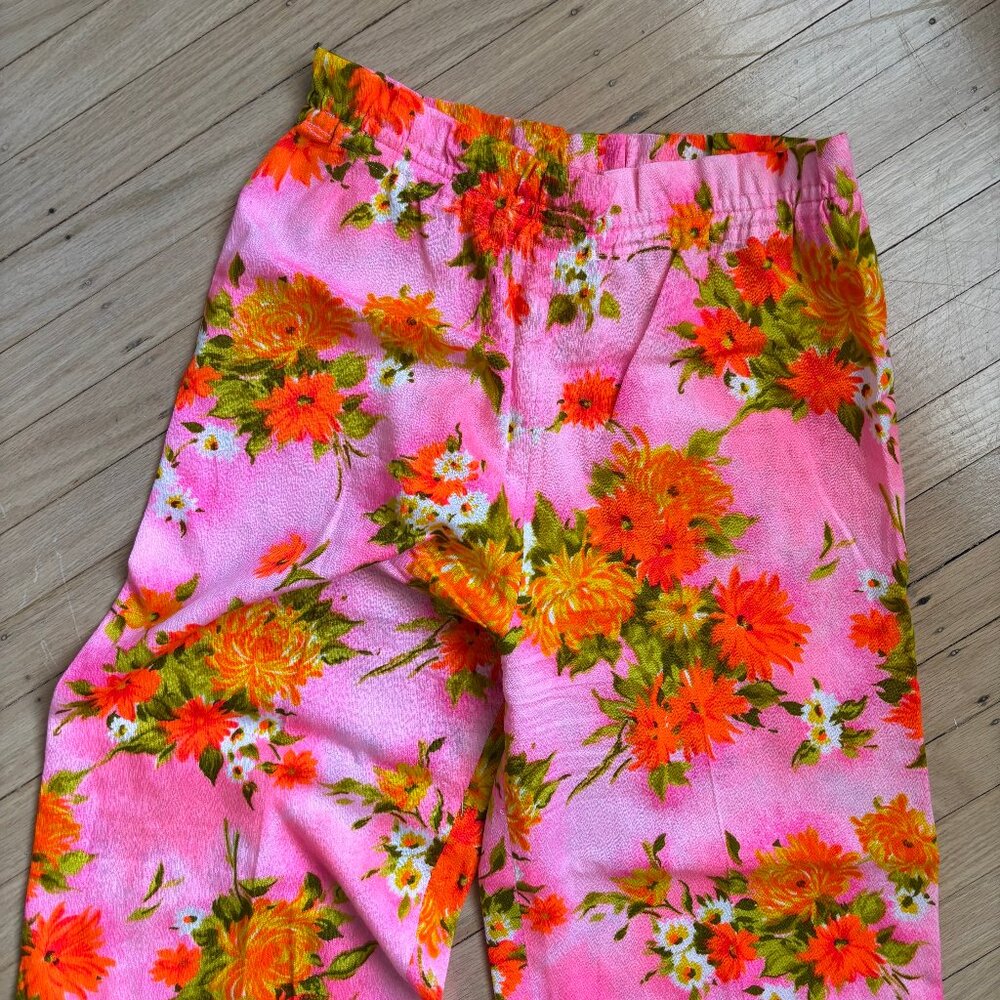 60s/60s Floral Flare Hand Sewn Vintage Trousers - Picture 2 of 11
